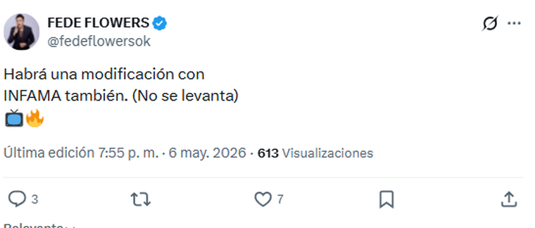 Infama sufriría una modificación. Infama sufriría una modificación.