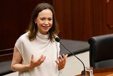 María Corina Machado durante una intervención en la Asamblea Nacional de Panamá.
