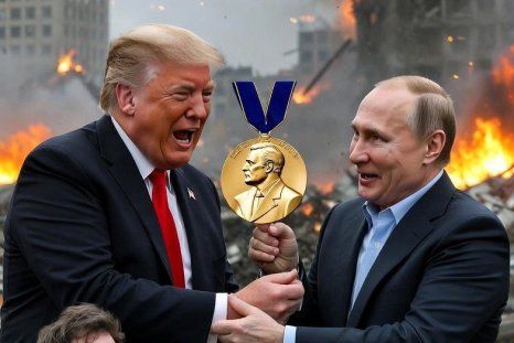 Increíbles. Donald Trump y Vladimir Putin disputan el trofeo por la paz, mientras Milei festeja la guerra. Imagen creada con Grok Increíbles. Donald Trump y Vladimir Putin disputan el trofeo por la paz, mientras Milei festeja la guerra. Imagen creada con Grok