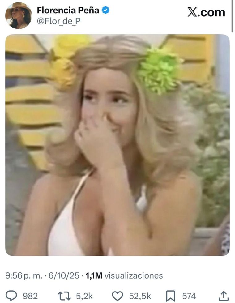 Florencia Peña reaccionó al show de Milei con una imagen de Moni Argento. Florencia Peña reaccionó al show de Milei con una imagen de Moni Argento.