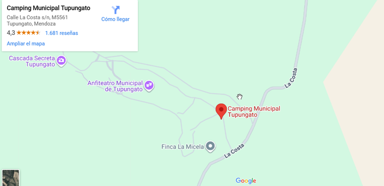 Ubicación del camping y cómo llegar. Foto: Tupungato Ubicación del camping y cómo llegar. Foto: Tupungato