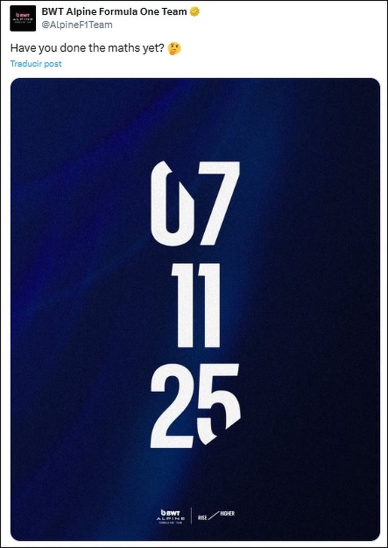 A horas del Gran Premio de Brasil, un mensaje de Alpine encendió la ilusión entre los fanáticos de Franco Colapinto. A horas del Gran Premio de Brasil, un mensaje de Alpine encendió la ilusión entre los fanáticos de Franco Colapinto.