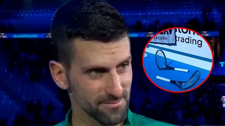 Djokovic quebró dos raquetas en su debut con victoria en el ATP Finals Foto: Tennis TV