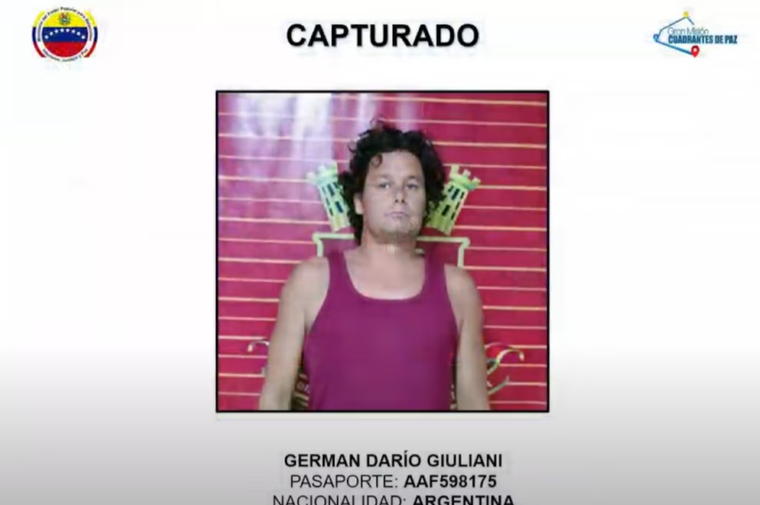 Germán Darío Giuliani, el abogado argentino detenido en Venezuela por el régimen de Nicolás Maduro. Foto: Captura