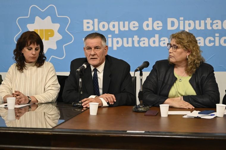 El kirchnerismo presentó su denuncia en una conferencia de prensa. Foto: Prensa UP