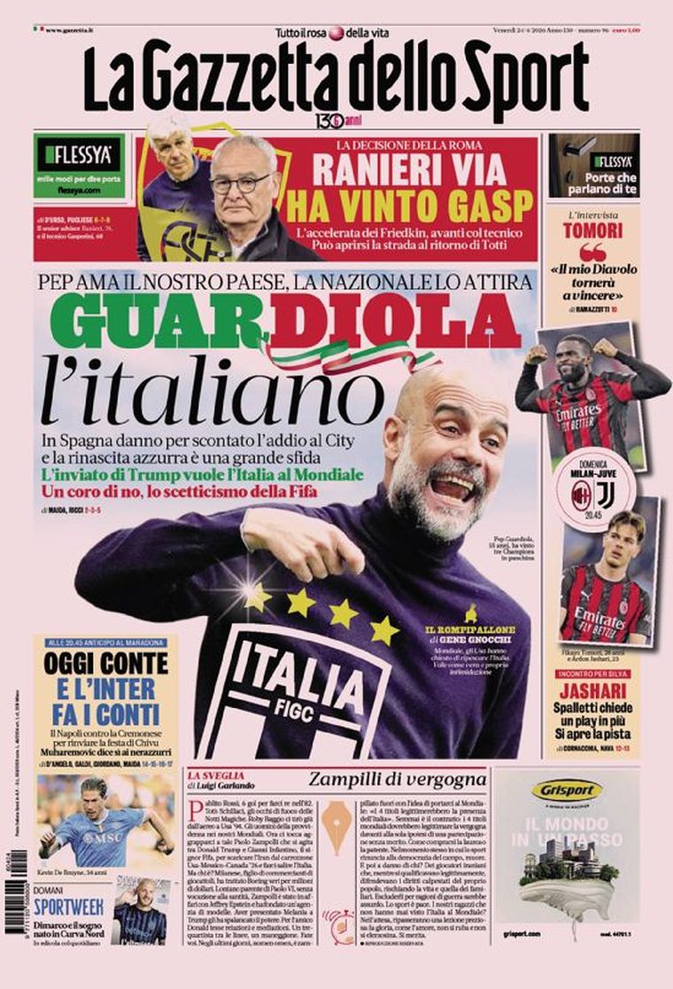 La Gazzetta dello Sport indicó que Guardiola está abierto a dirigir Italia. La Gazzetta dello Sport indicó que Guardiola está abierto a dirigir Italia.
