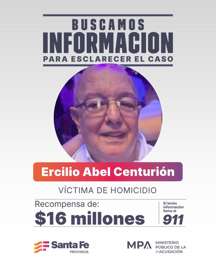 Ofrecen 16 millones de pesos de recompensa a la persona que aporte datos sobre el fallecimiento de Ercilio Abel Centurión. Ofrecen 16 millones de pesos de recompensa a la persona que aporte datos sobre el fallecimiento de Ercilio Abel Centurión.