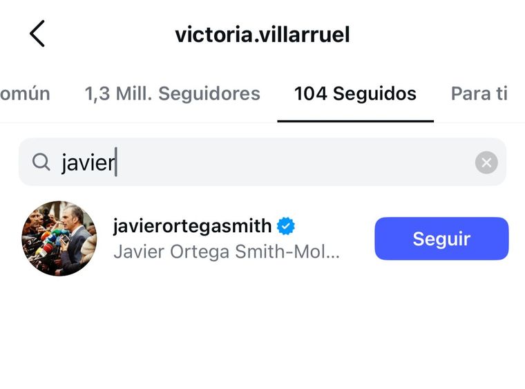 Victoria Villarruel no sigue a Javier Milei en Instagram.