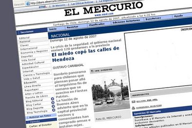 MDZol | La nota sobre la inseguridad en Mendoza que publicó el diario chileno El Mercurio. Foto: web