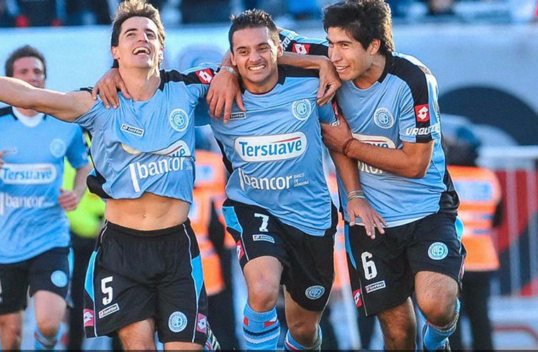Guillermo Farré, el Picante Pereyra y Luciano Lollo el día que el Pirata mandó a River al descenso en el Monumental. Foto: Belgrano de Córdoba
