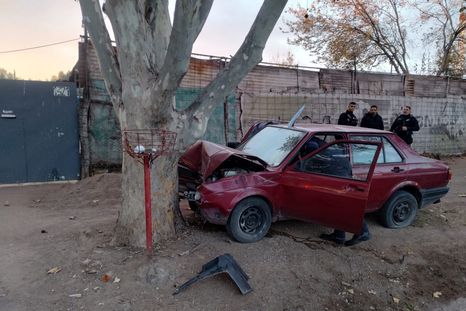 El delincuente chocó contra un árbol. El delincuente chocó contra un árbol.