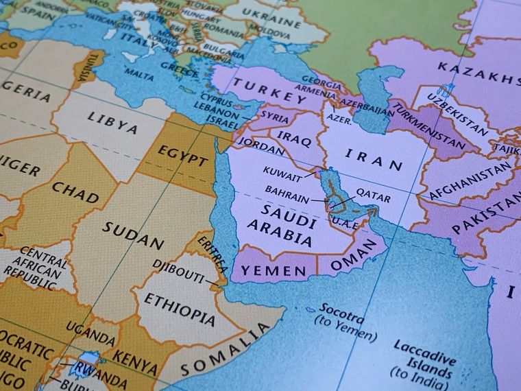 Mapa de Oriente Medio con Irán como punto central del conflicto, mientras Estados Unidos analiza nuevas alianzas y apoyos en la región. Mapa de Oriente Medio con Irán como punto central del conflicto, mientras Estados Unidos analiza nuevas alianzas y apoyos en la región.