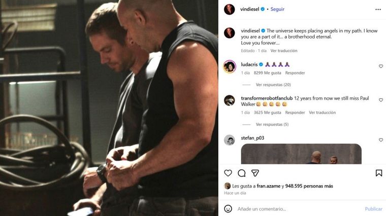 Paul Walker y Vin Diesel, los protagonistas de Rápidos y Furiosos, en una foto de backstage. Paul Walker y Vin Diesel, los protagonistas de Rápidos y Furiosos, en una foto de backstage.