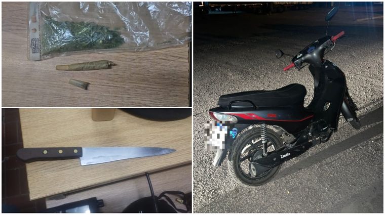 Marihuana, un arma blanca y una moto sin documentación, parte del secuestro en los procedimientos con detenidos que hizo la UAP.&nbsp;