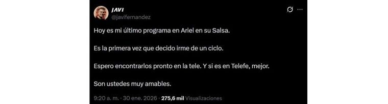 El locutor de Ariel en su salsa anunció su salida del programa. El locutor de Ariel en su salsa anunció su salida del programa.