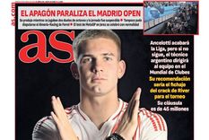 La tapa del Diario AS de España del martes 29 de abril. Santiago Solari recomendó a Mastantuono como el Lamine Yamal argentino y ya lo sueñan de blanco. Foto: Diario AS de España