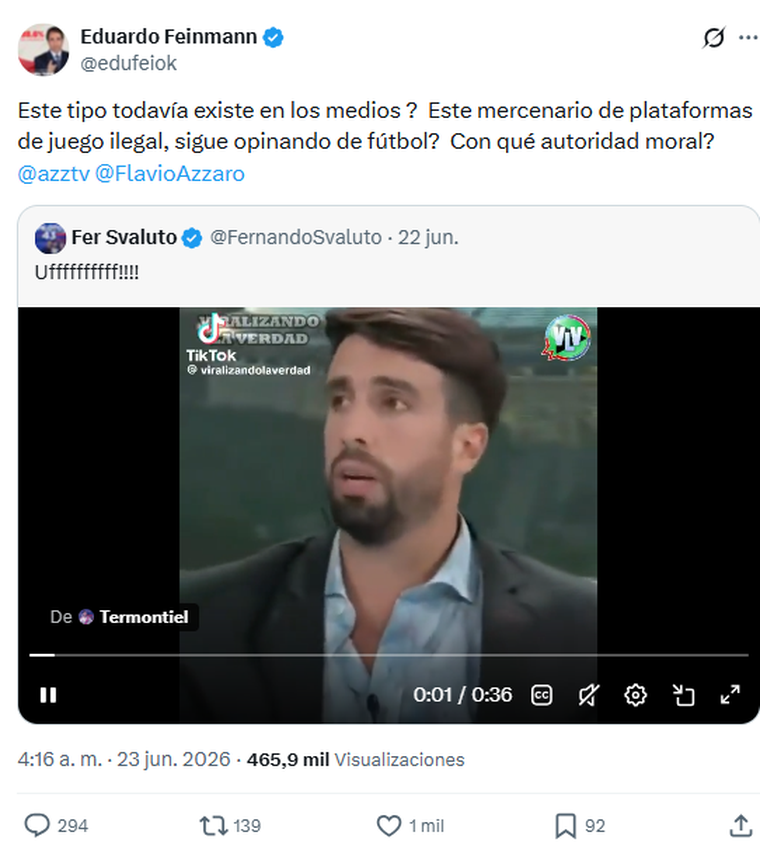 Eduardo Feinmann picante contra Flavio Azzaro. Eduardo Feinmann picante contra Flavio Azzaro.