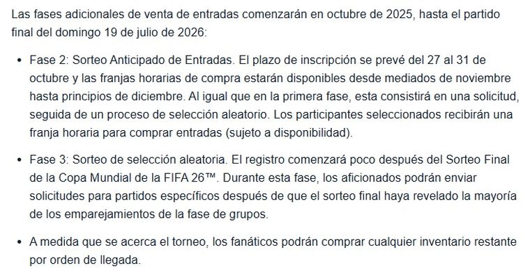 FIFA brindó información sobre la venta de entradas para el Mundial 2026.