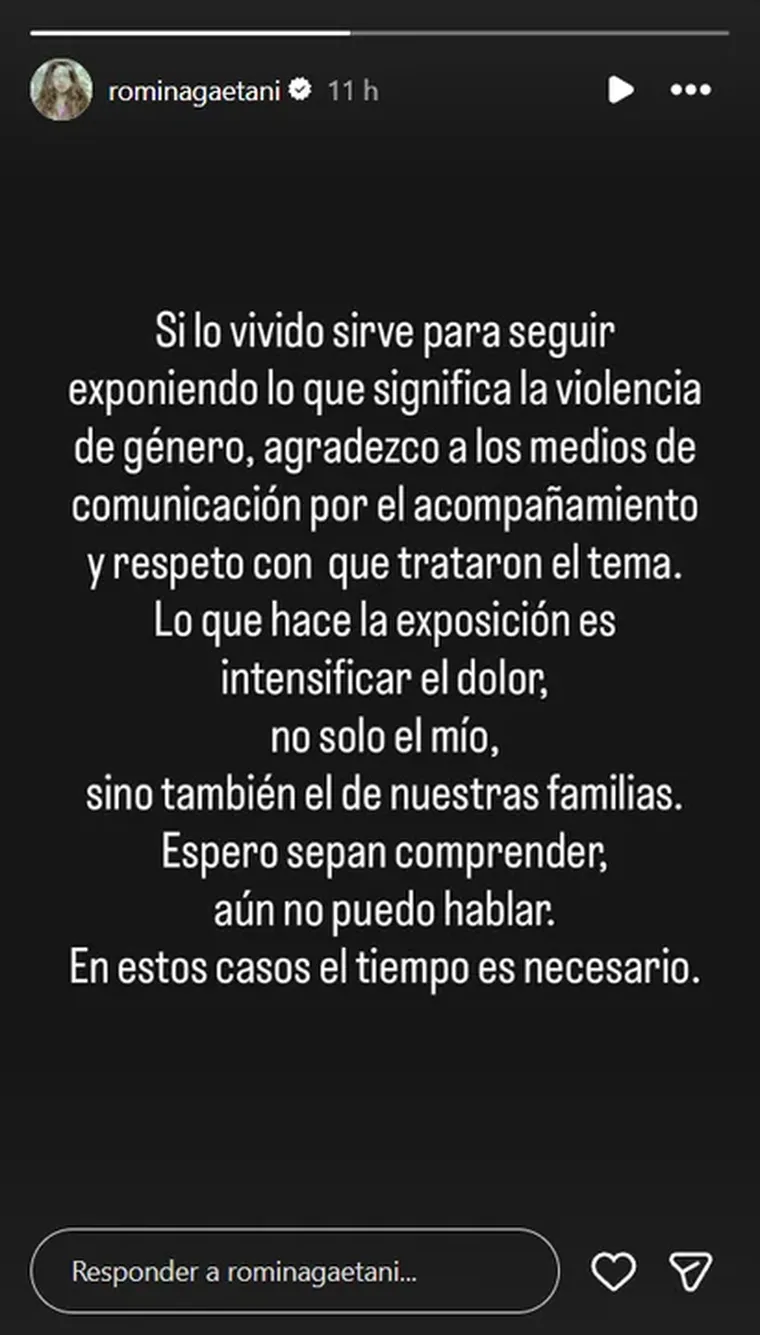 Romina Gaetani eligi&oacute; sus redes sociales para emitir un comunicado oficial tras los hechos denunciados.
