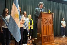 Javier Milei durante el discurso en el Instituto Cardenal Copello Foto: Presidencia