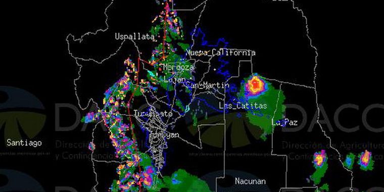 El mapa de Contingencias a las 18.30 mostraba cómo era afectado Las Catitas.