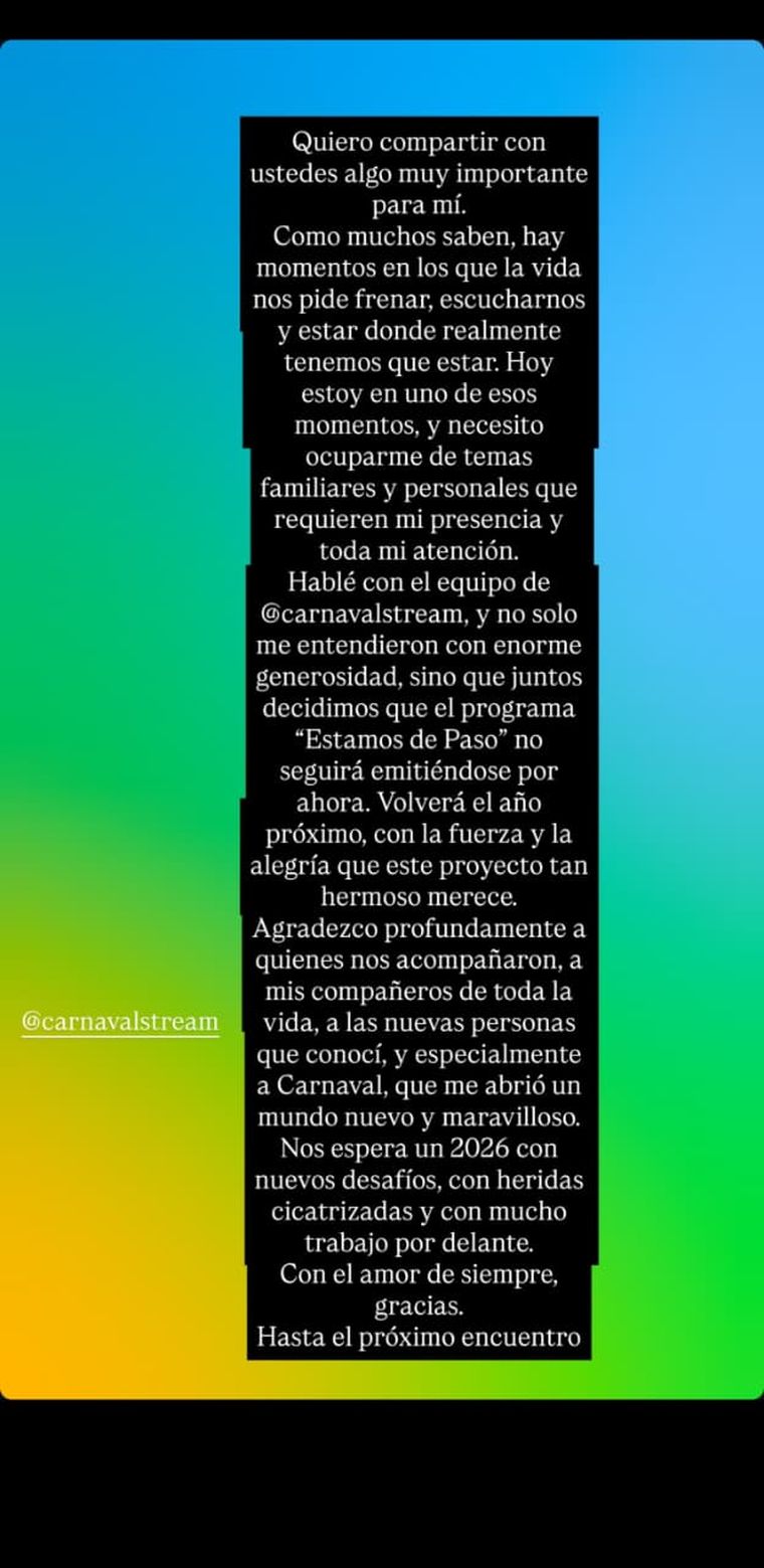 El anuncio del conductor por redes. Créditos: Instagram El anuncio del conductor por redes. Créditos: Instagram