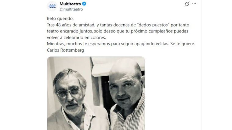 El saludo de Rottemberg para Brandoni en su cumpleaños. El saludo de Rottemberg para Brandoni en su cumpleaños.