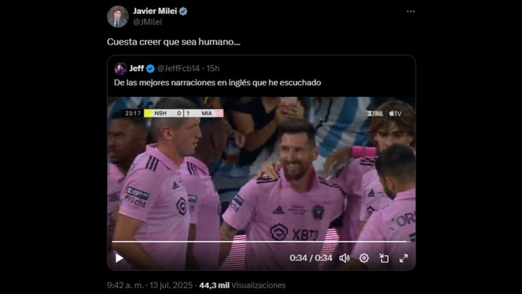 El elogio de Javier Milei a Lionel Messi.