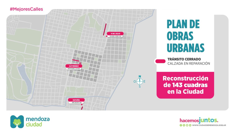 Las calles cortadas por reparación en la Ciudad de Mendoza. Las calles cortadas por reparación en la Ciudad de Mendoza.