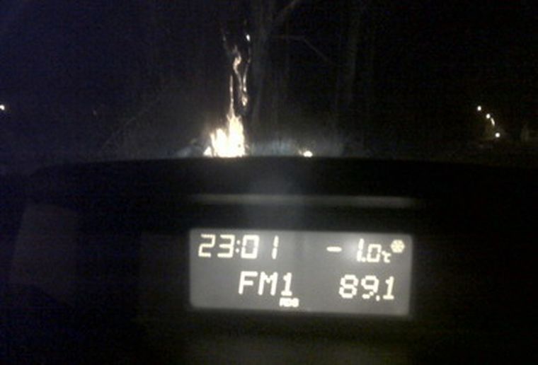 La hora, la temperatura y el árbol hecho fuego. Foto: MDZ