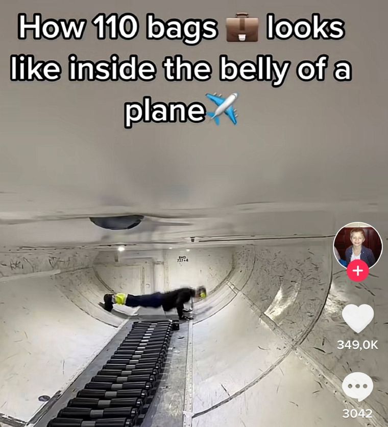 Chris Simonsson compartió con los usuarios de Tiktok cómo guarda los equipajes dentro de la bodega del avión Foto: captura de video