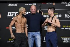 Figueiredo y Moreno, cara a cara tras el pesaje. Foto: Los Angeles Times