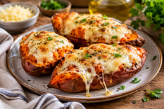 Boniato relleno con jamón y mozzarella, explosión de sabor