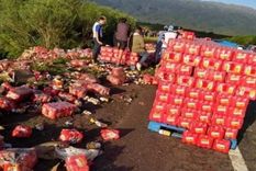 Volcó un camión que llevaba cerveza y los vecinos saquearon la carga