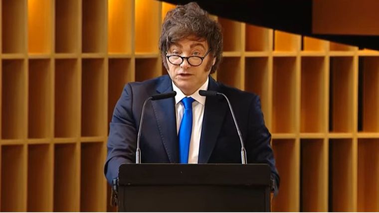 Javier Milei dio un discurso en Corporación América. 