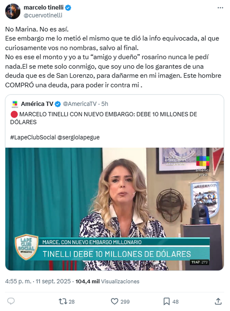 El posteo de Marcelo Tinelli. Foto: captura de X/ @cuervotinelli. El posteo de Marcelo Tinelli. Foto: captura de X/ @cuervotinelli.