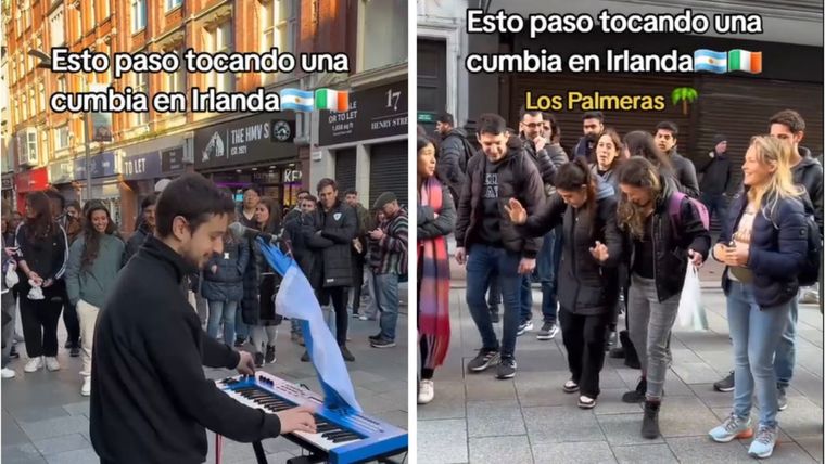 Tocó una canción de los Palmeras en las calles de Dublín y lo que pasó se hizo viral. Foto: Captura del video de TikTok
