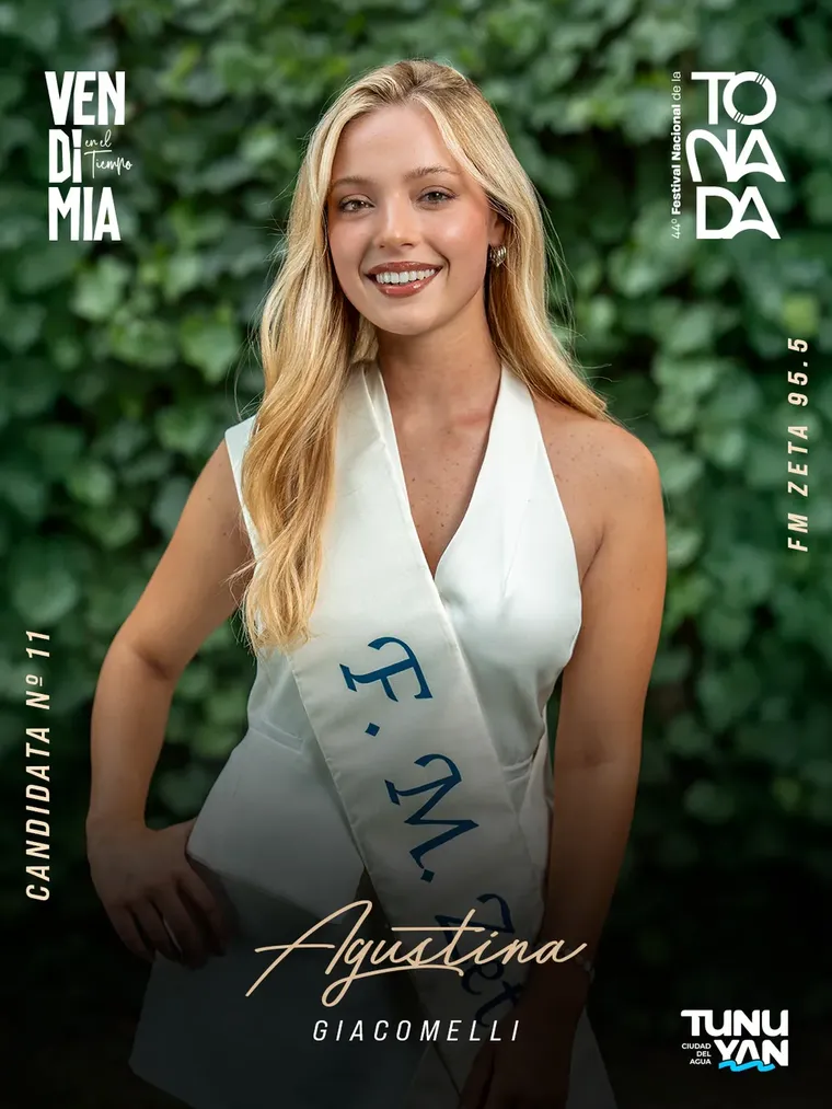 Agustina Giacomelli es la nueva Reina departamental de la Vendimia 2026 de Tunuyán.