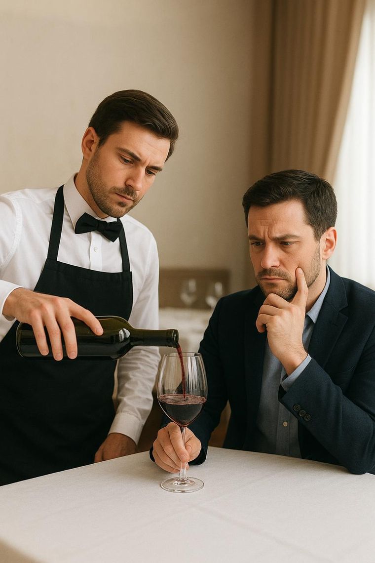 La degustación del vino en un restaurante.&nbsp;