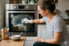 Adiós a la grasa del horno utilizando una papa cortada a la mitad. Fuente: IA Gemini.