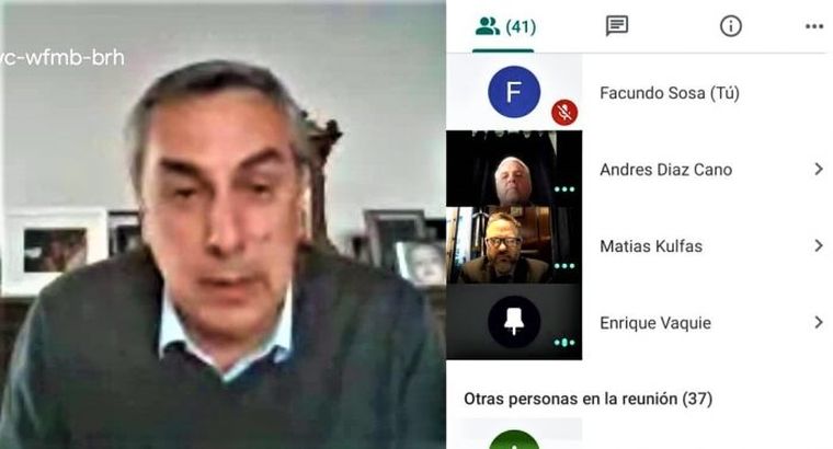 El ministro Vaquié durante el encuentro virtual con Kulfas, funcionarios y la Coviar.