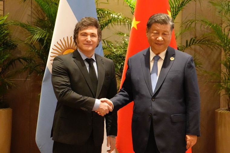 El presidente Javier Milei durante su encuentro con el mandatario de China, Xi Jinping, durante el G20 de Brasil 2024. Foto: Foto: Presidencia