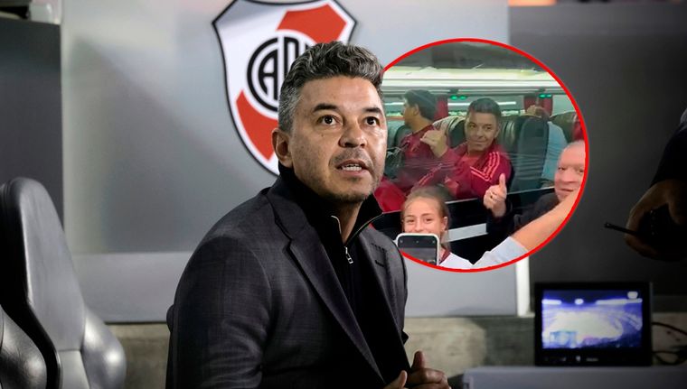 Gallardo recibió el apoyo de los hinchas en el regreso de River al país. Foto: Fotobaires y captura @JoaquinTabares