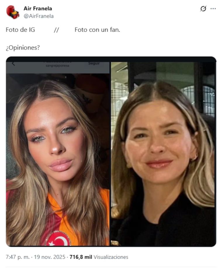 La foto con maquillaje y la otra sin filtros de la China Suárez.