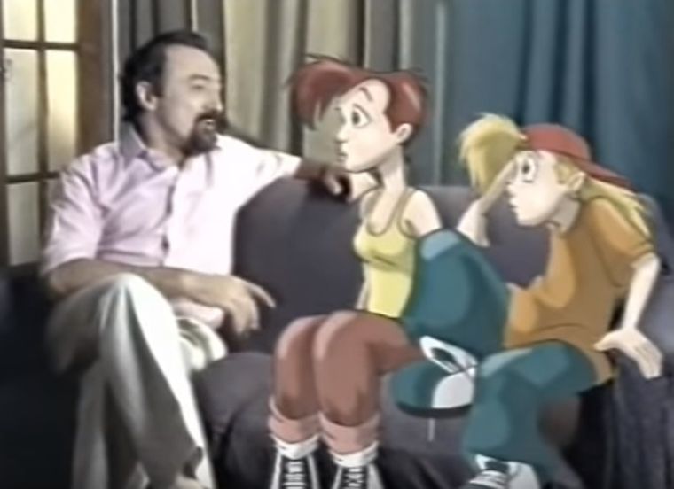 El doctor Miroli junto a Fleco y Male en la publicidad de 1997