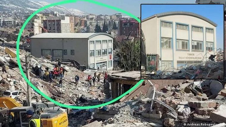 Evidencia: todo destruido menos el edificio de la Cámara de Arquitectos e Ingenieros de Kahramanmaras, según parece, fue bien construido. Foto: Dw.