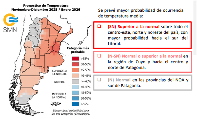Temperaturas esperadas para los meses noviembre, diciembre y enero. según el Servicio Meteorológico Nacional. Temperaturas esperadas para los meses noviembre, diciembre y enero. según el Servicio Meteorológico Nacional.