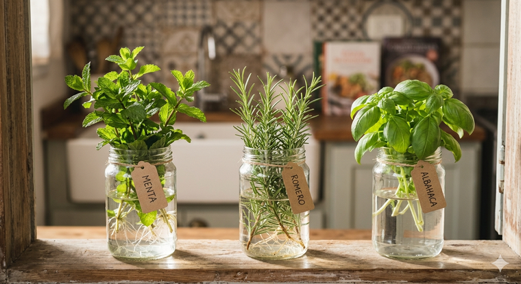Plantas que se cultivan en agua. Fuente. IA Gemini.