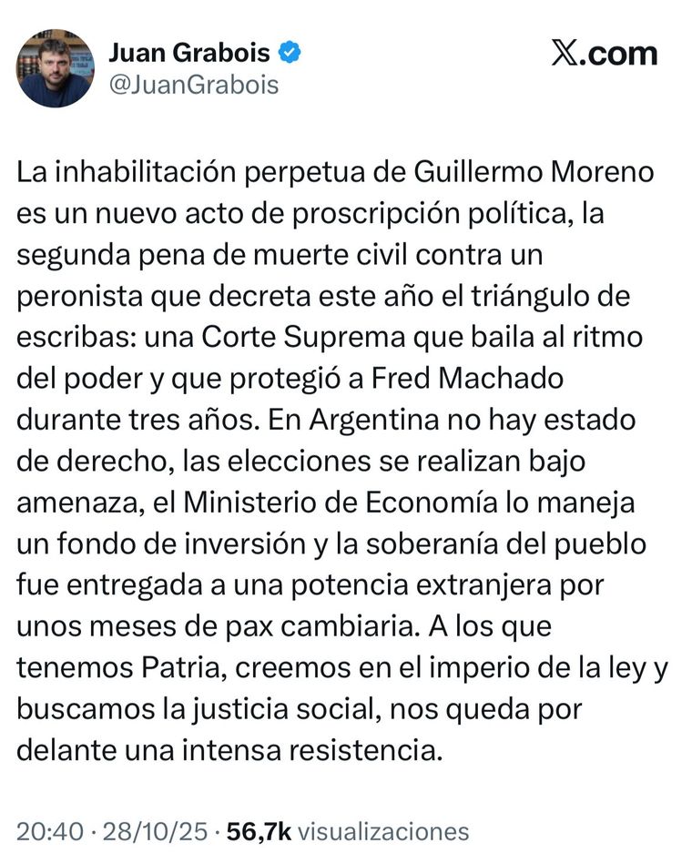 Juan Grabois denunció proscripción contra Guillermo Moreno. Juan Grabois denunció proscripción contra Guillermo Moreno.