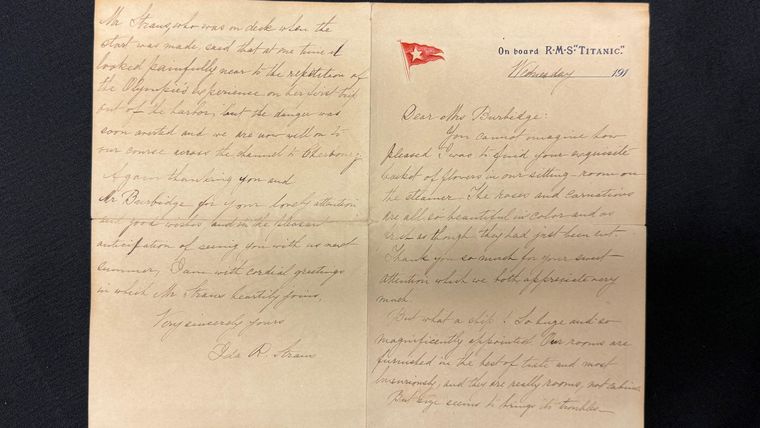 Una carta de Ida Straus escrita a bordo del Titanic se vendió en US$130.000 en la subasta.